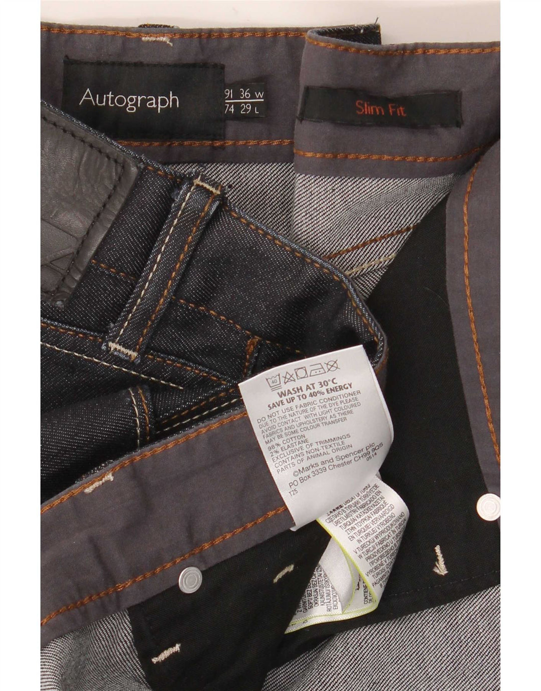 Marks & Spencer Jeans ajustados Autograph para hombre W36 L29 Algodón azul marino