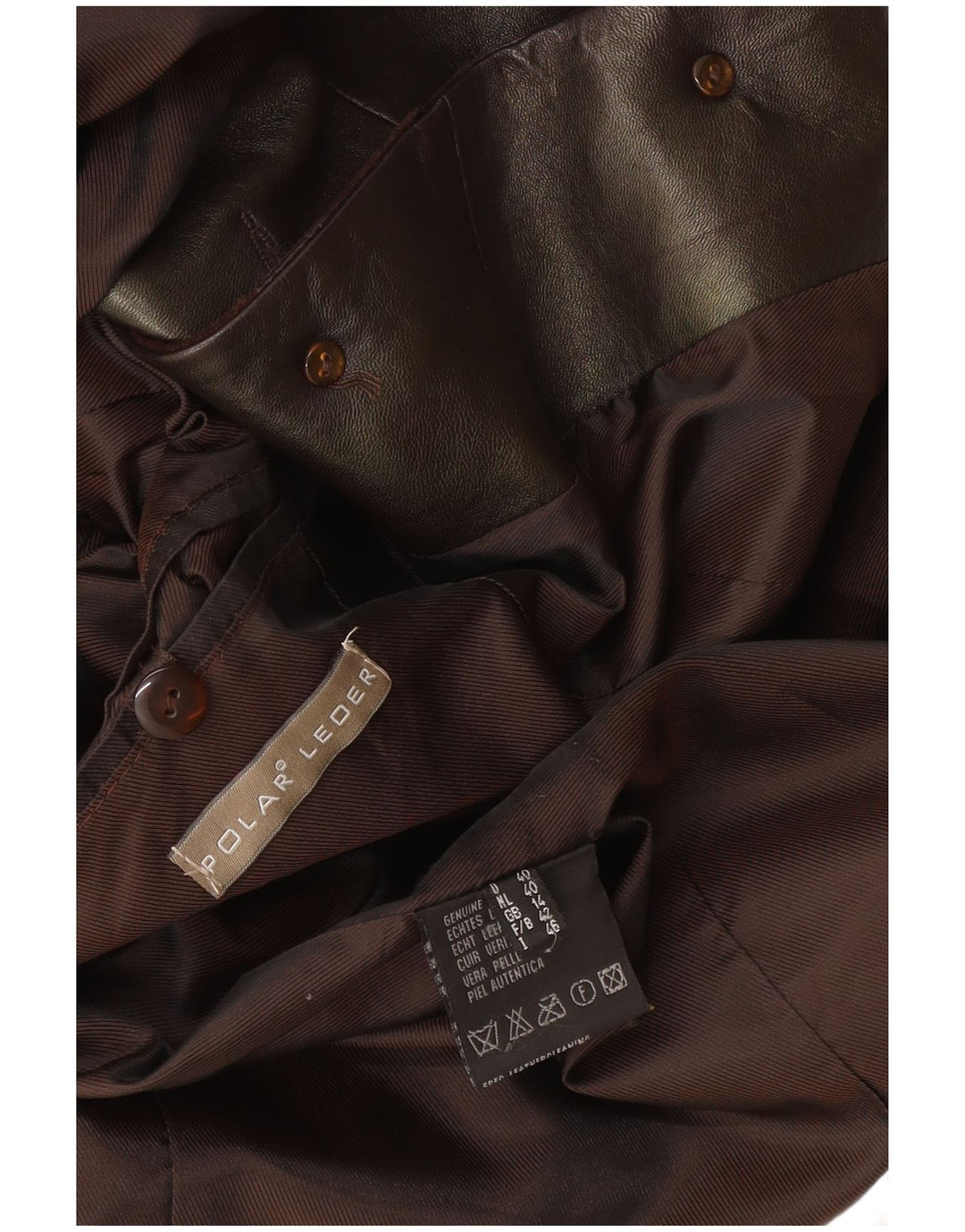 Vintage mujer gráfico cuero abrigo Reino Unido 14 cuero marrón medio