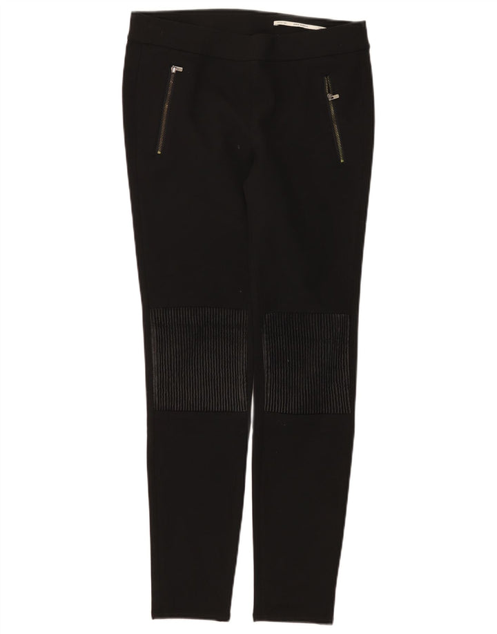 Zara Mujer Pantalones Casuales Delgados De Talle Medio Mediano W28 L28 Poliéster Negro