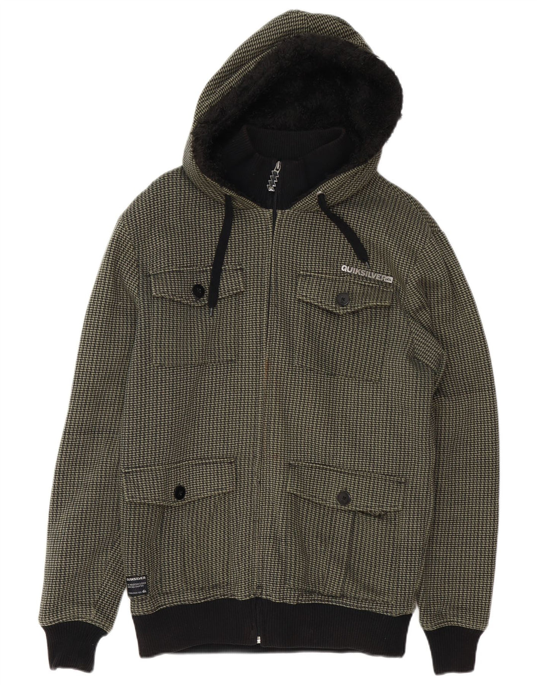 QUIKSILVER Chaqueta utilitaria con capucha para hombre UK 38 Medium Green Houndstooth