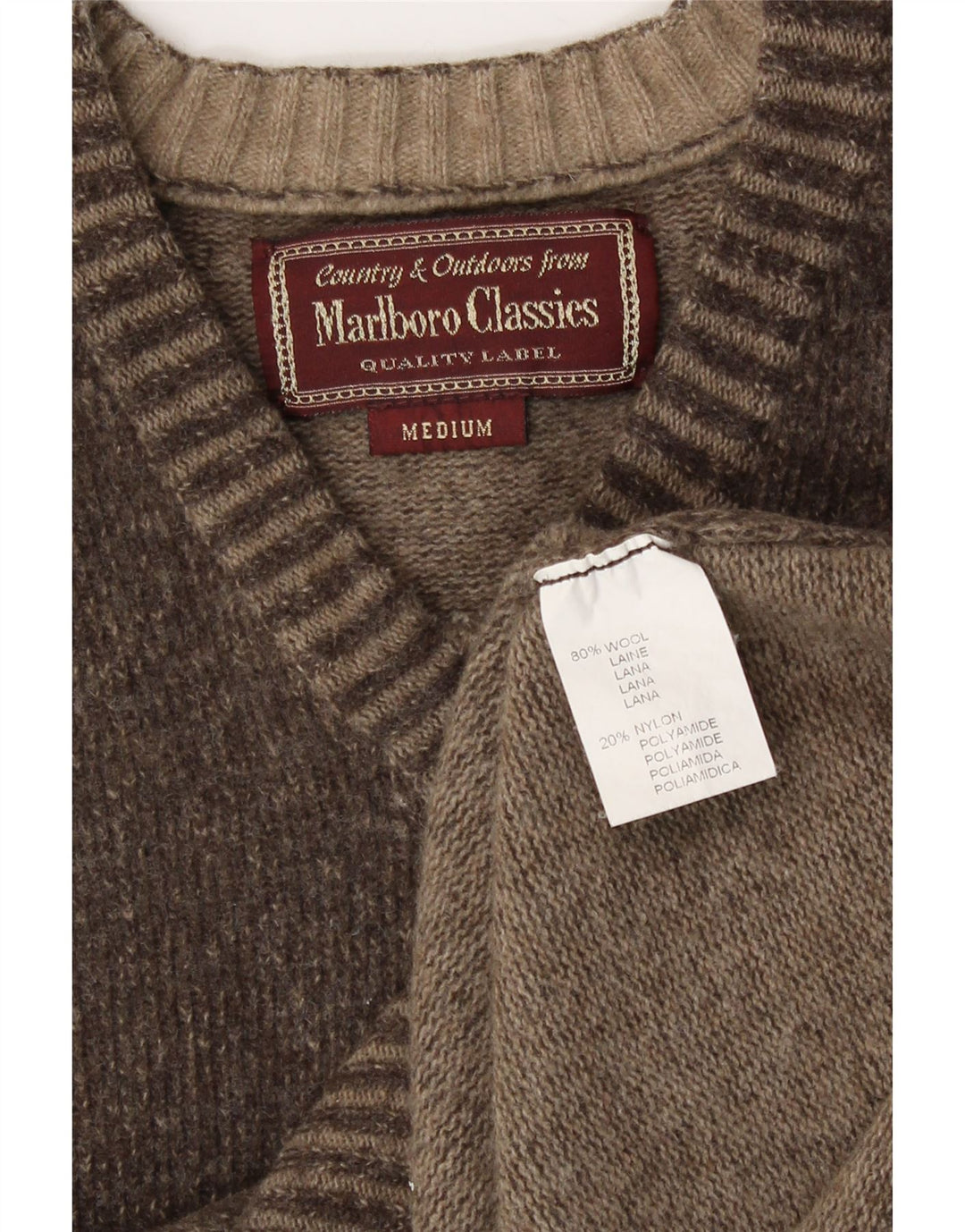 Marlboro Classics Suéter con cuello en V para mujer UK 40 Lana marrón medio
