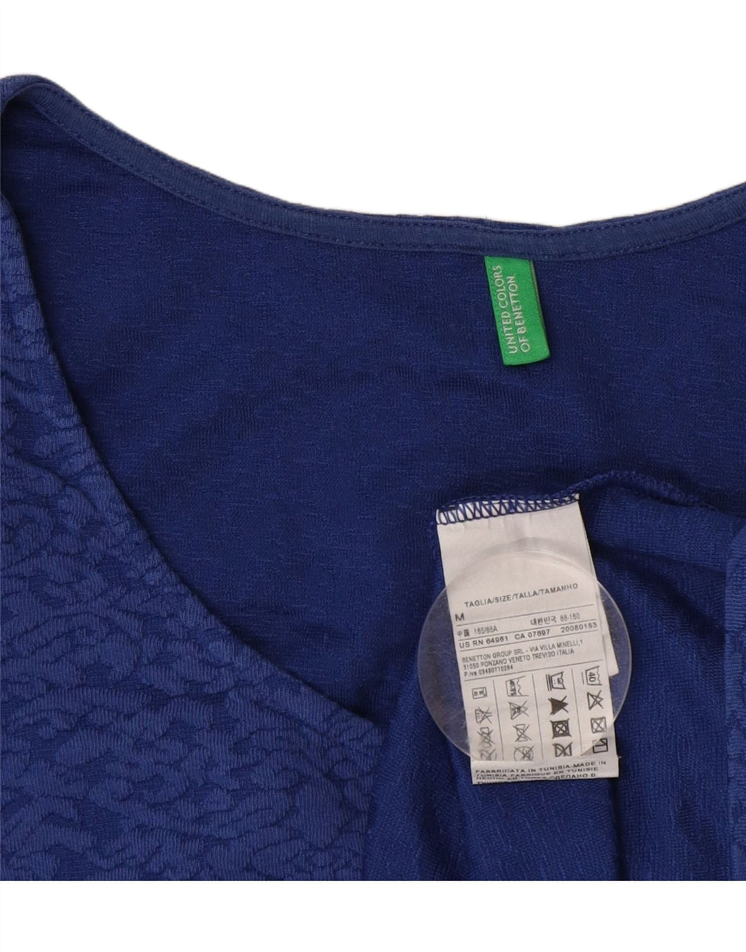 BENETTON Blusa para Mujer Top UK 40 Azul Medio Algodón Paisley