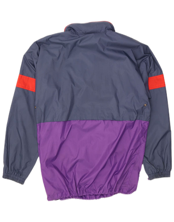 VINTAGE Chaqueta Anorak con capucha para hombre Reino Unido 38 Bloque de color azul marino medio