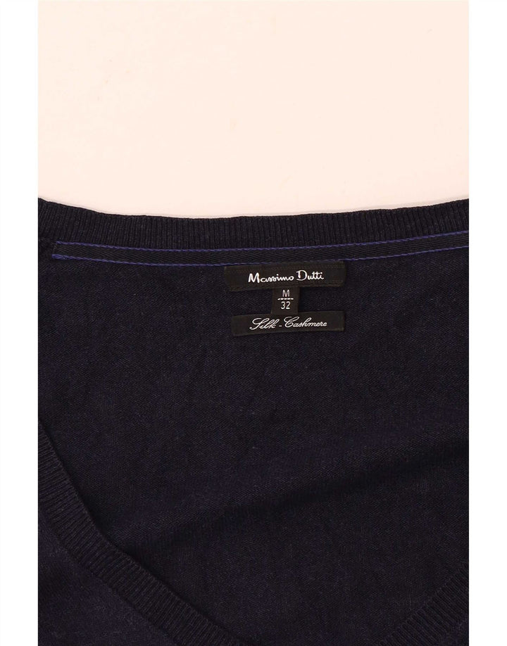 Massimo Dutti Jersey con Cuello en V para Mujer UK 42 Medium Azul Marino Seda