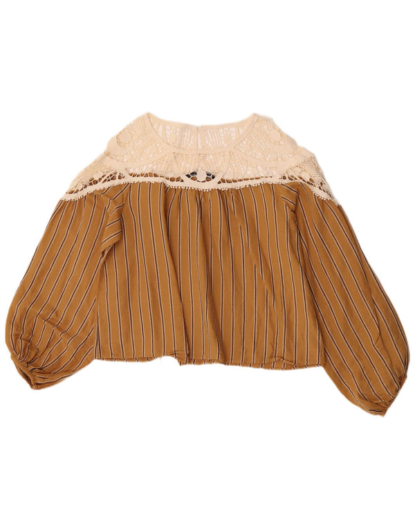 Zara Mujer Blusa Corta De Manga Larga Top UK 44 Medium Beige Colorblock
