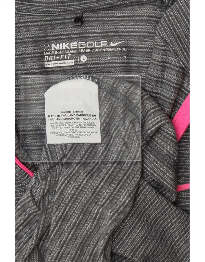 NIKE Womens Dri Fit Pullover Tracksuit Top UK 16 Large Grey Striped Vintage Nike and Second-Hand Nike from Messina Hembry 