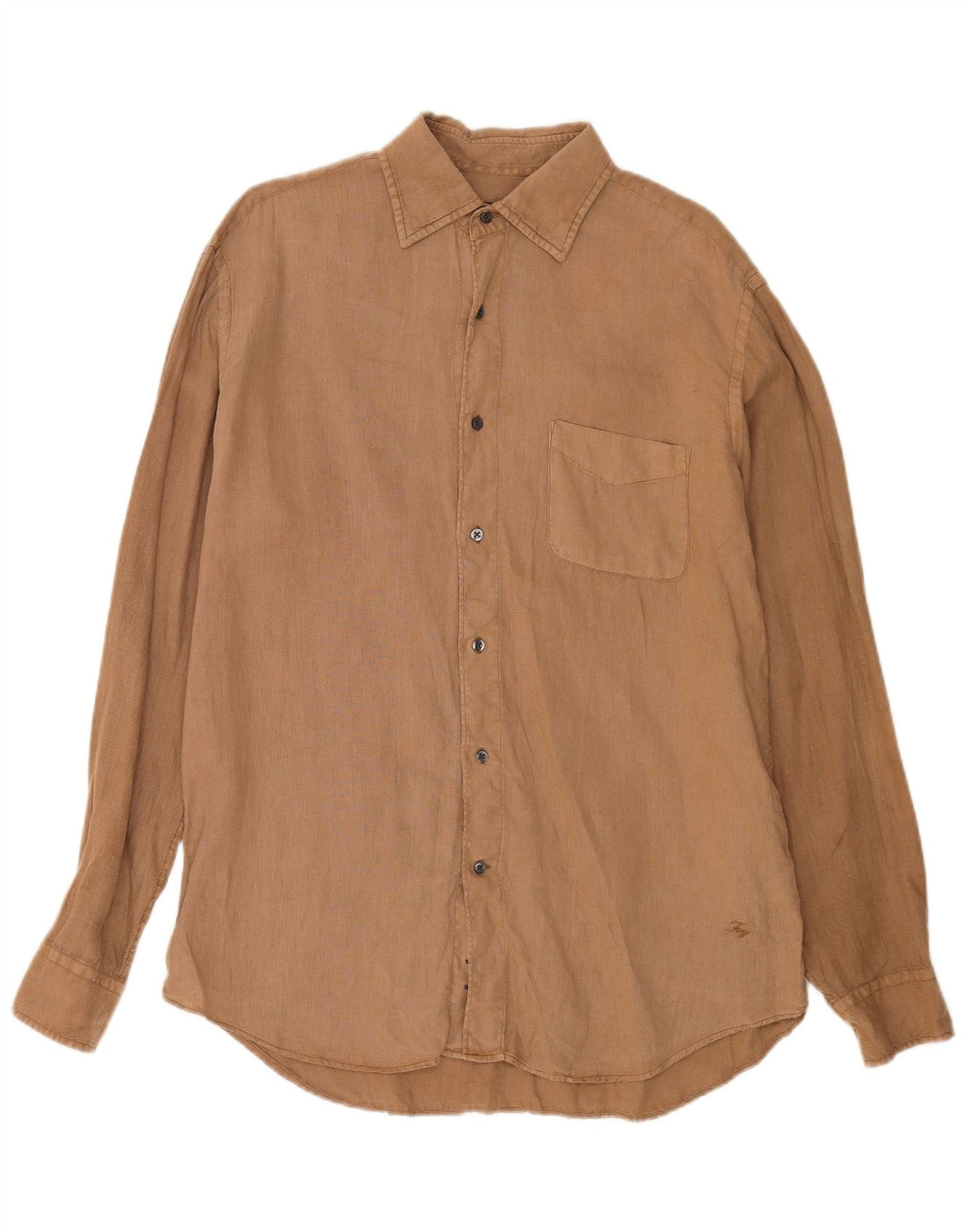 Camisa Fay Hombre Talla 40 15 3/4 Lino Medio Beige