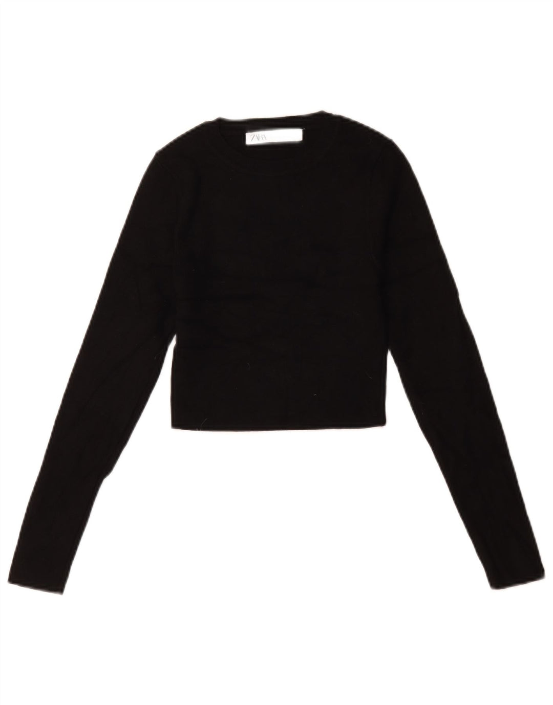 Zara Mujer Crop Oversize Top Manga Larga UK 10 Small Viscosa Negra