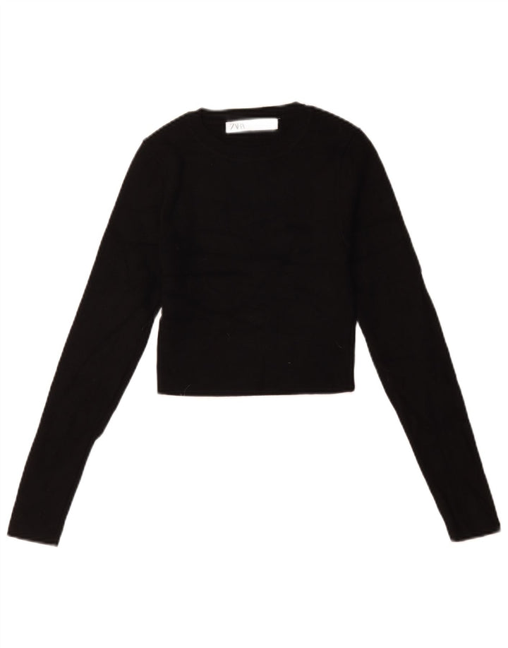 Zara Mujer Crop Oversize Top Manga Larga UK 10 Small Viscosa Negra