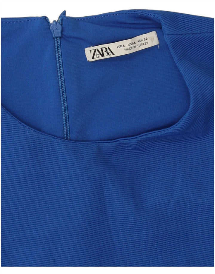 Zara Blusa Corta Sin Mangas para Mujer Top UK 44 Poliéster Azul Grande