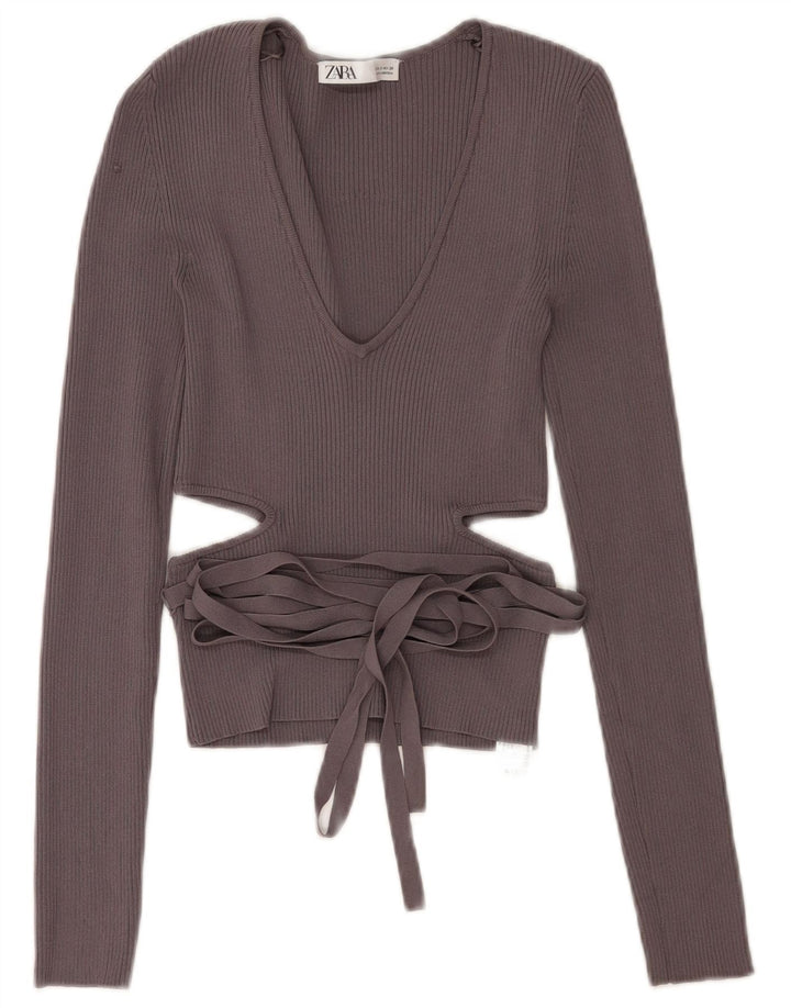 Zara Mujer Crop Top Recortado UK 10 Small Viscosa Gris