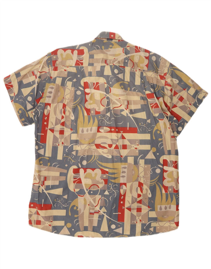 Vintage hombres patrón abstracto camisa de manga corta pequeña multicolor