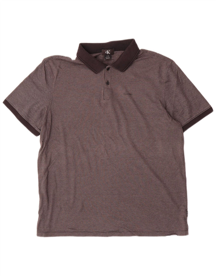 CALVIN KLEIN Polo para hombre de algodón a rayas grises grandes