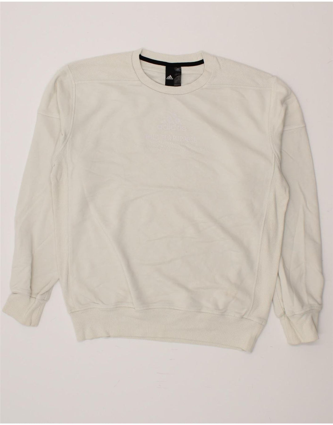 ADIDAS Mens Graphic Sweatshirt Jumper Medium White Cotton Vintage Adidas and Second-Hand Adidas from Messina Hembry 