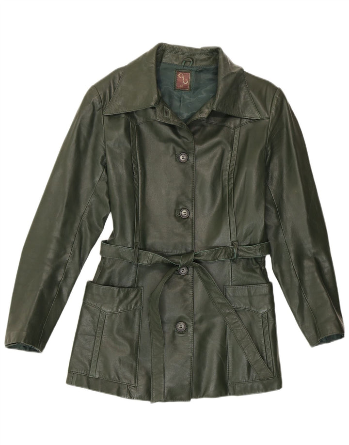 Chaqueta de cuero vintage para mujer IT 46 Verde grande