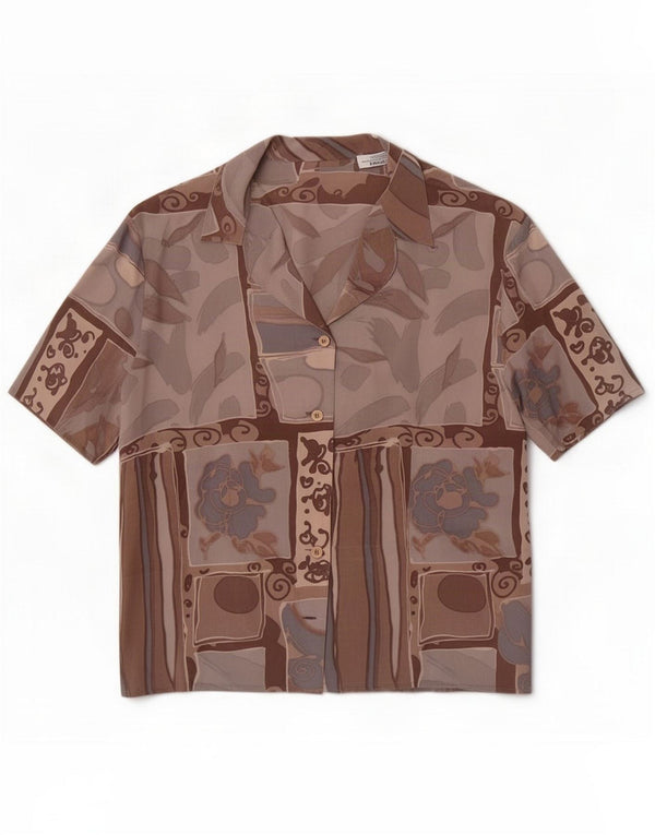 Mila Schon Blusa camisera de manga corta con estampado abstracto para mujer UK 18 XL Marrón