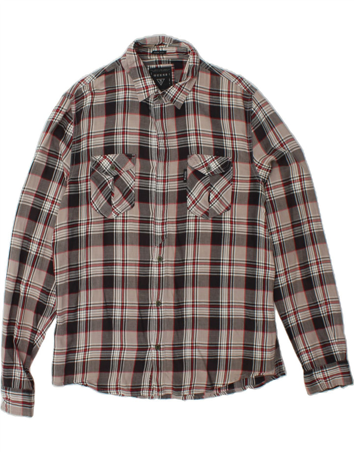 GUESS Mens Slim Fit Shirt Size 40 Medium Grey Check Cotton Vintage Guess and Second-Hand Guess from Messina Hembry 