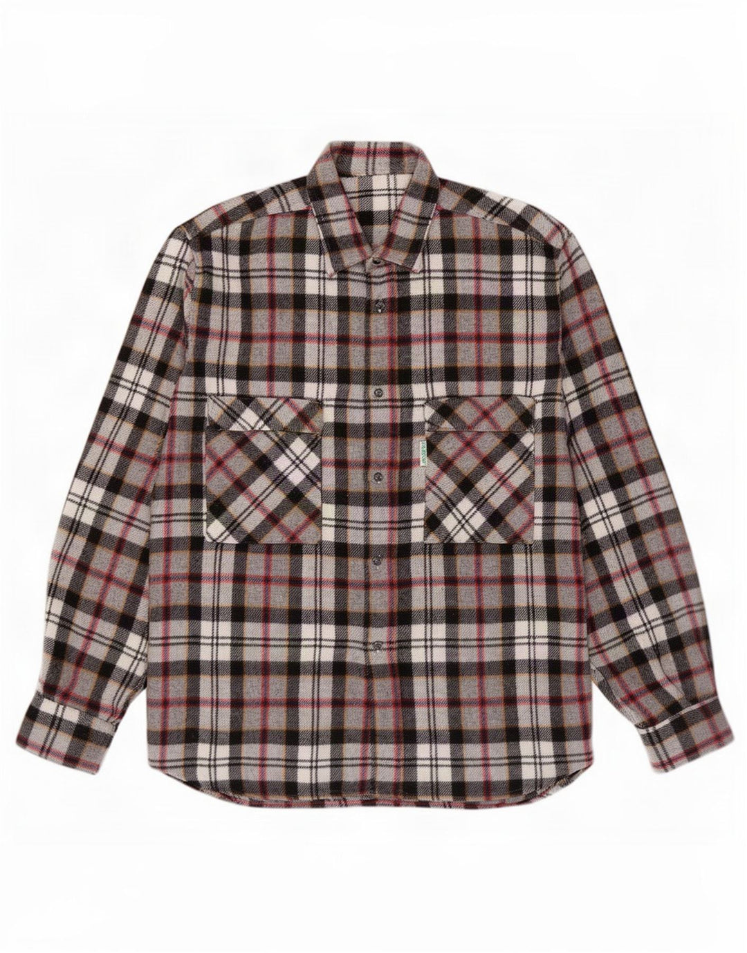 Camisa de franela vintage para hombre con cuadros grises grandes