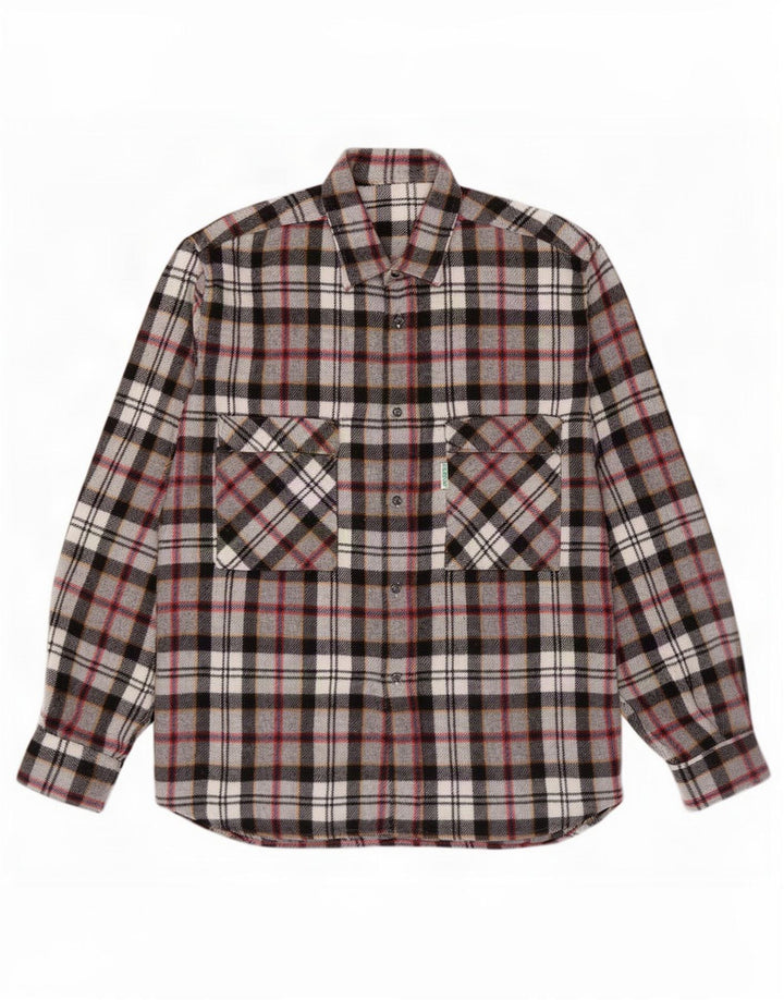 Camisa de franela vintage para hombre con cuadros grises grandes