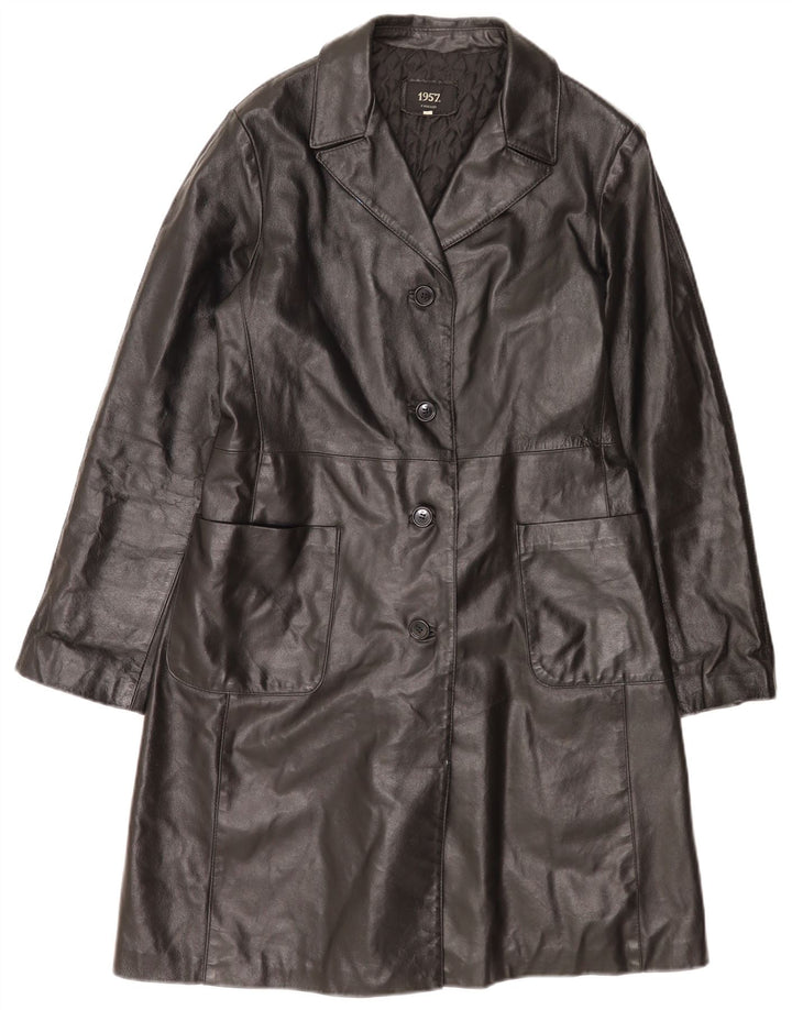 Abrigo de cuero vintage para mujer IT 46 Grande Negro