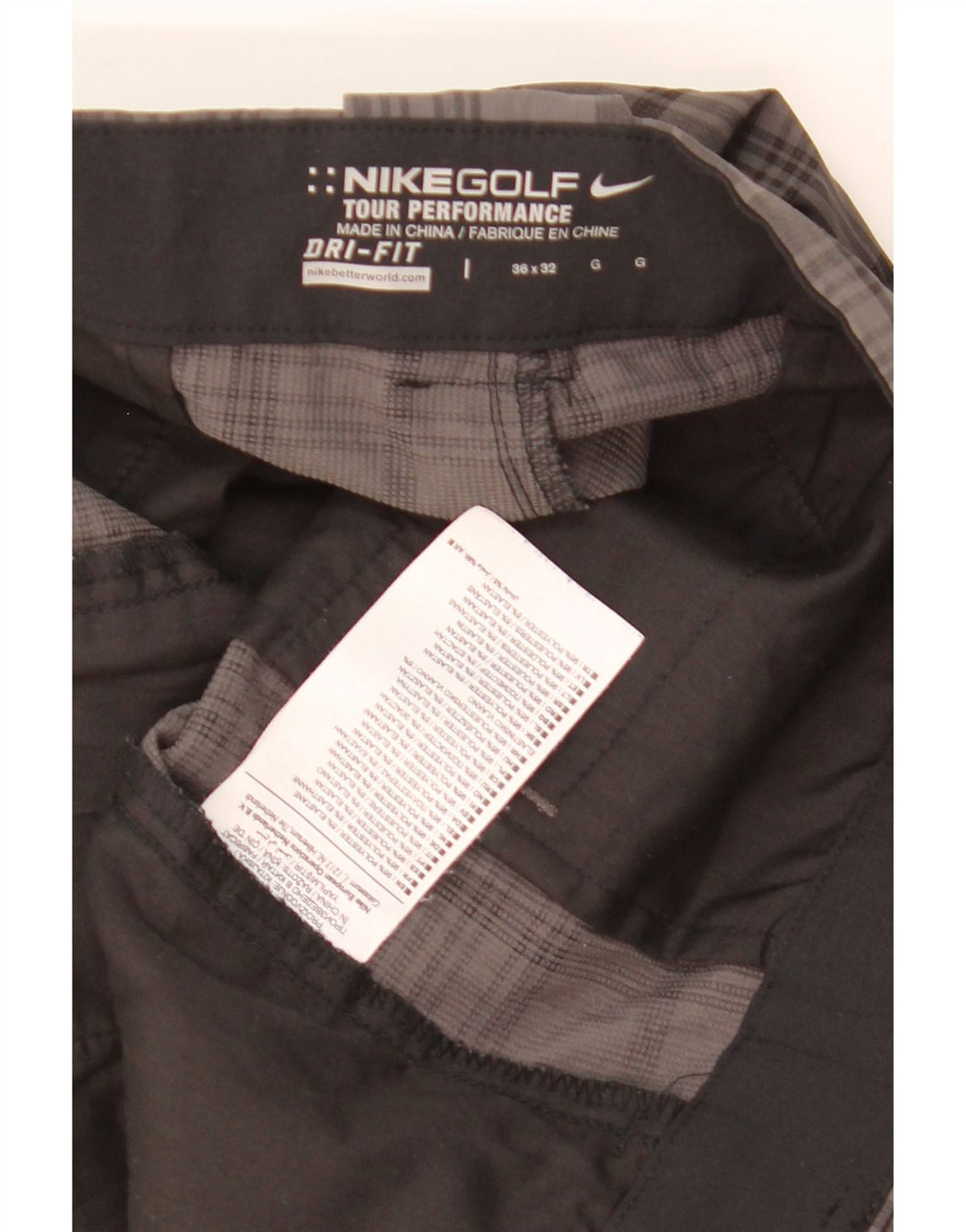 NIKE Pantalón chino recto Dri Fit para hombre W36 L32 Poliéster a cuadros gris