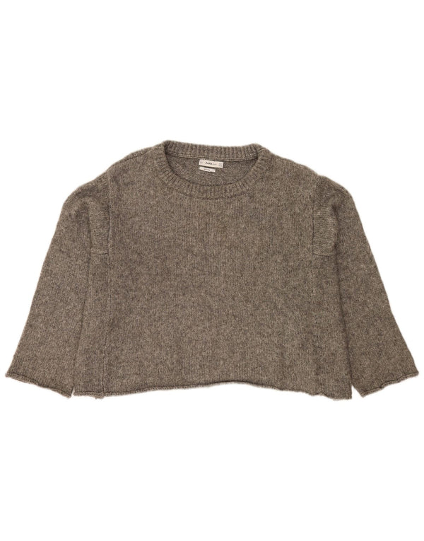 Zara Womens Crop Boat Neck Jumper Sweater UK 14 Medium Grey Flecked