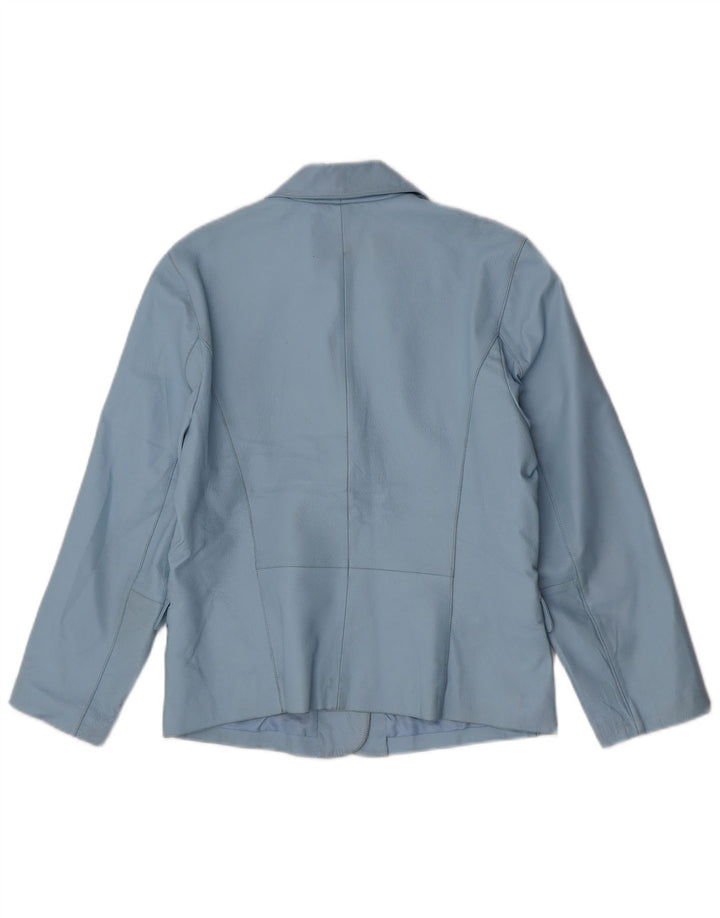 Vintage mujer 2 botones cuero Blazer chaqueta Reino Unido 16 cuero azul grande