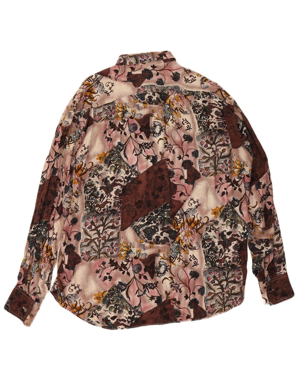 Vintage hombres camisa suelta ajuste grande rosa floral viscosa