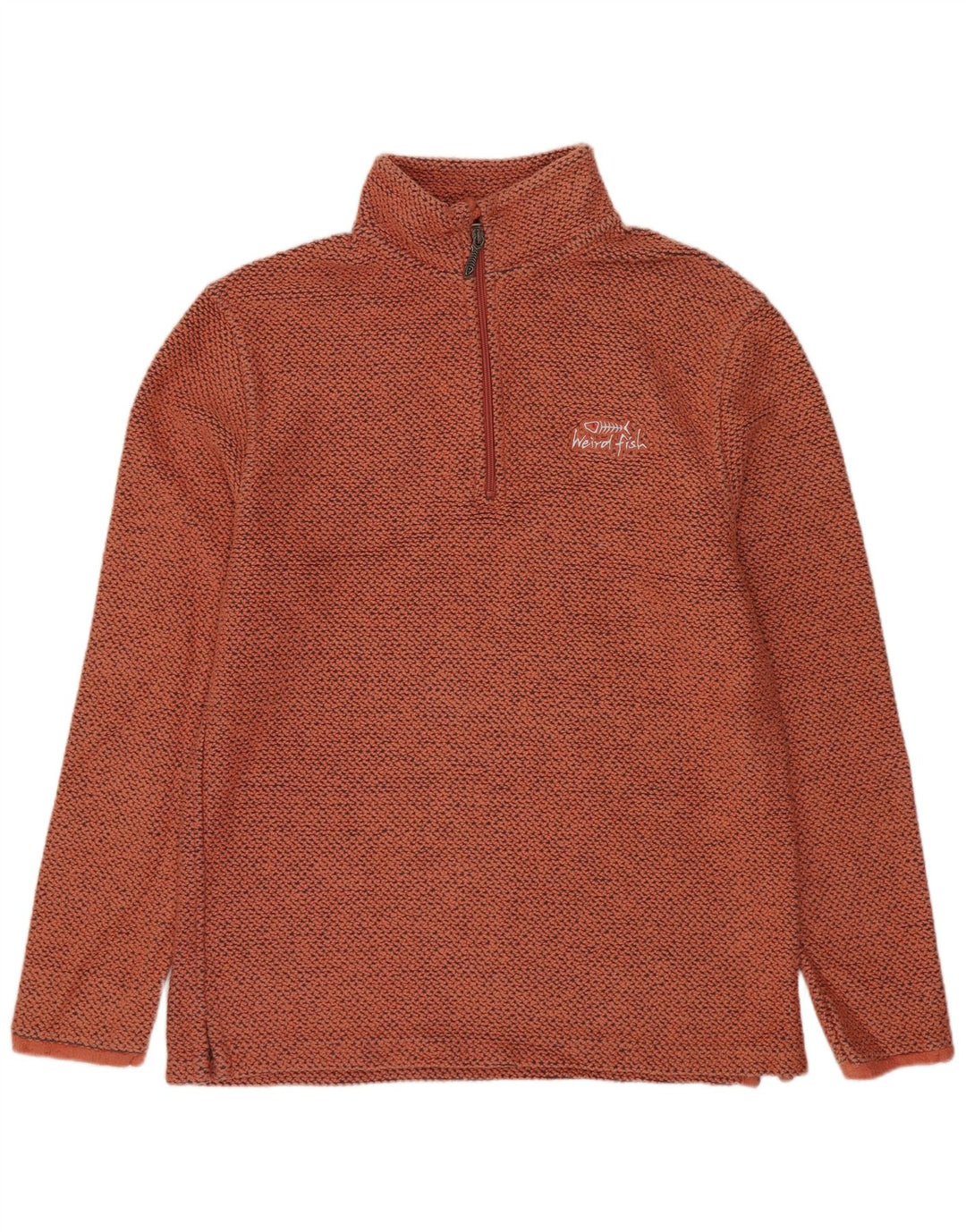 Weird Fish Sudadera con Cuello y Cremallera para Hombre Jersey pequeño de algodón Moteado Naranja