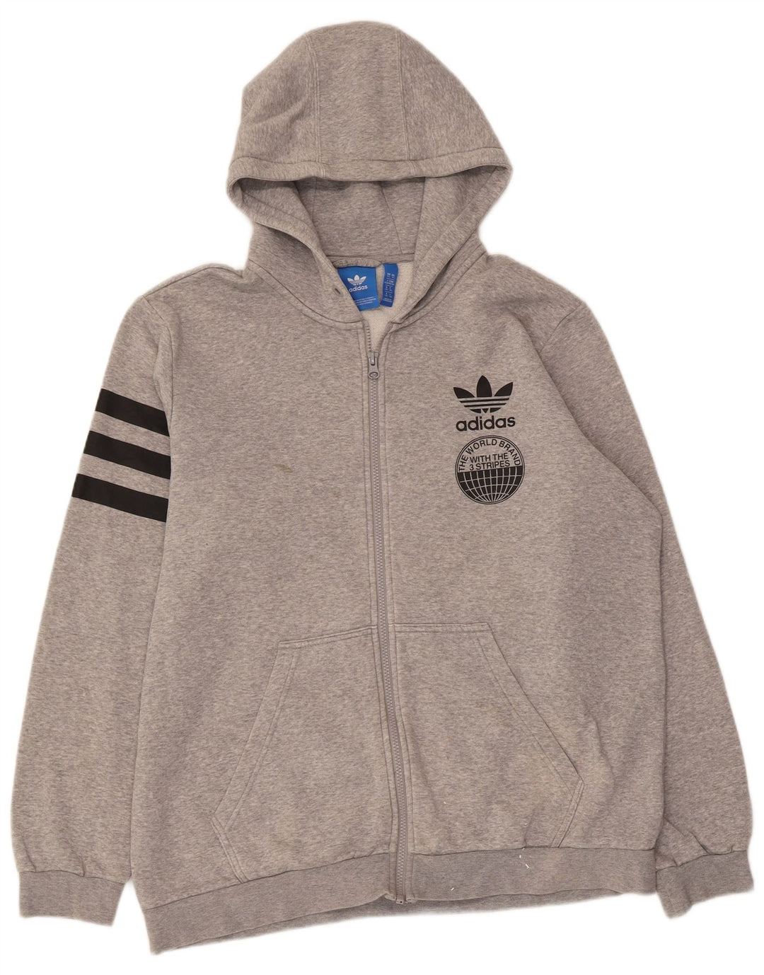 ADIDAS Suéter con capucha y cremallera gráfica de tres rayas para hombre XL Gris moteado
