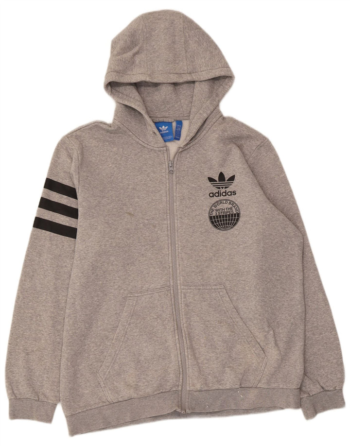 ADIDAS Suéter con capucha y cremallera gráfica de tres rayas para hombre XL Gris moteado