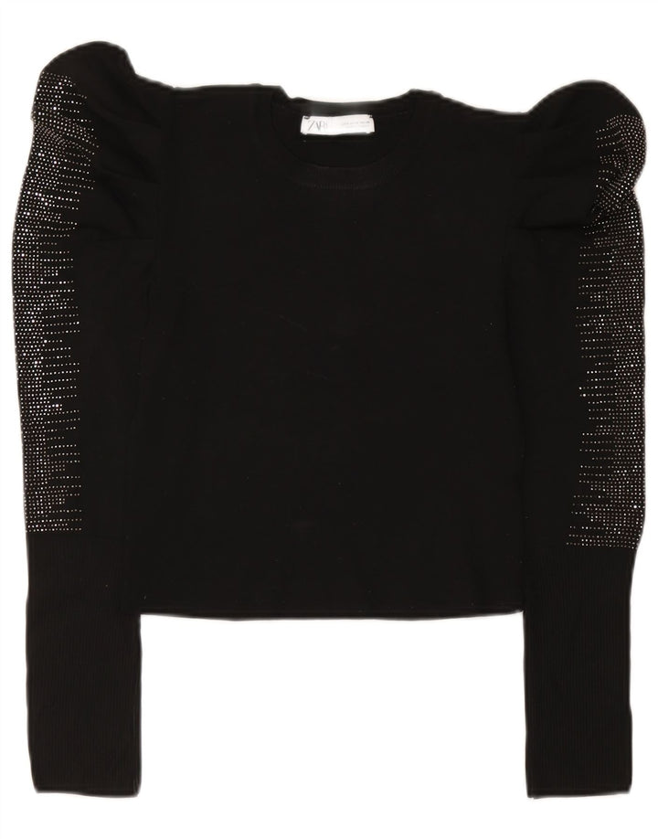 Zara Mujer Blusa De Manga Larga Top UK 42 Medium Negro