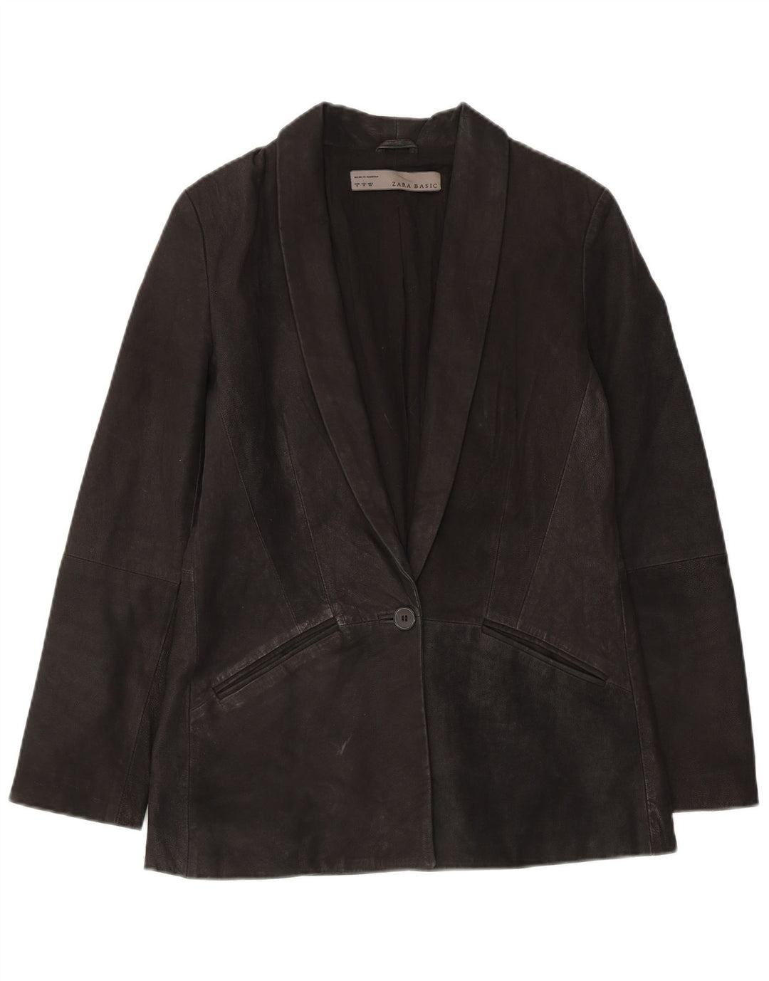 Zara Chaqueta Blazer de Ante con 1 Botón para Mujer UK 10 Small Black Leather