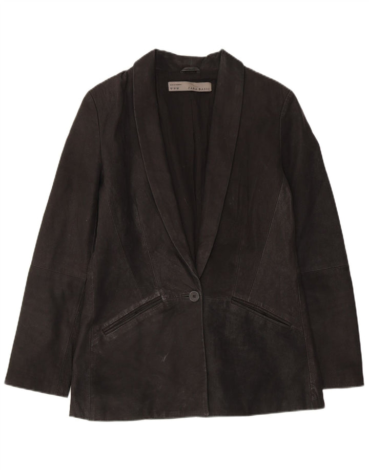 Zara Chaqueta Blazer de Ante con 1 Botón para Mujer UK 10 Small Black Leather