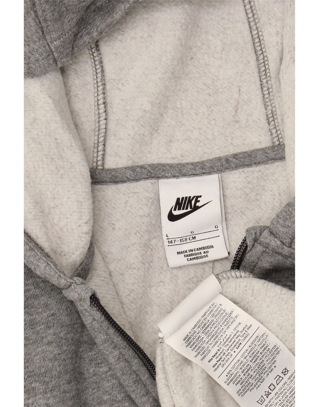 NIKE Sudadera con capucha y cremallera para niños 12-13 años Grande Gris Algodón