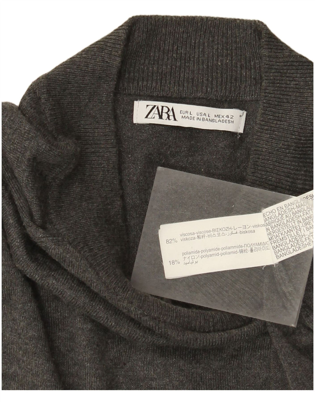 Zara Hombre Jersey Con Cuello Alto De Viscosa Gris Grande