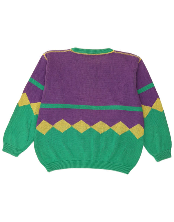 Benetton Jersey Mujer Con Cuello Barco IT 48 XL Algodón Color Block Morado