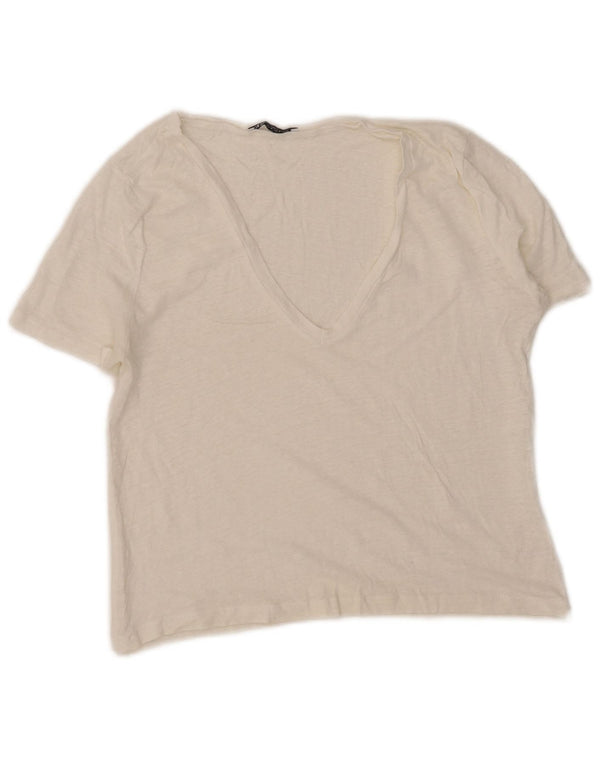 Zara Mujer Crop Camiseta Top UK 12 Medium Blanco