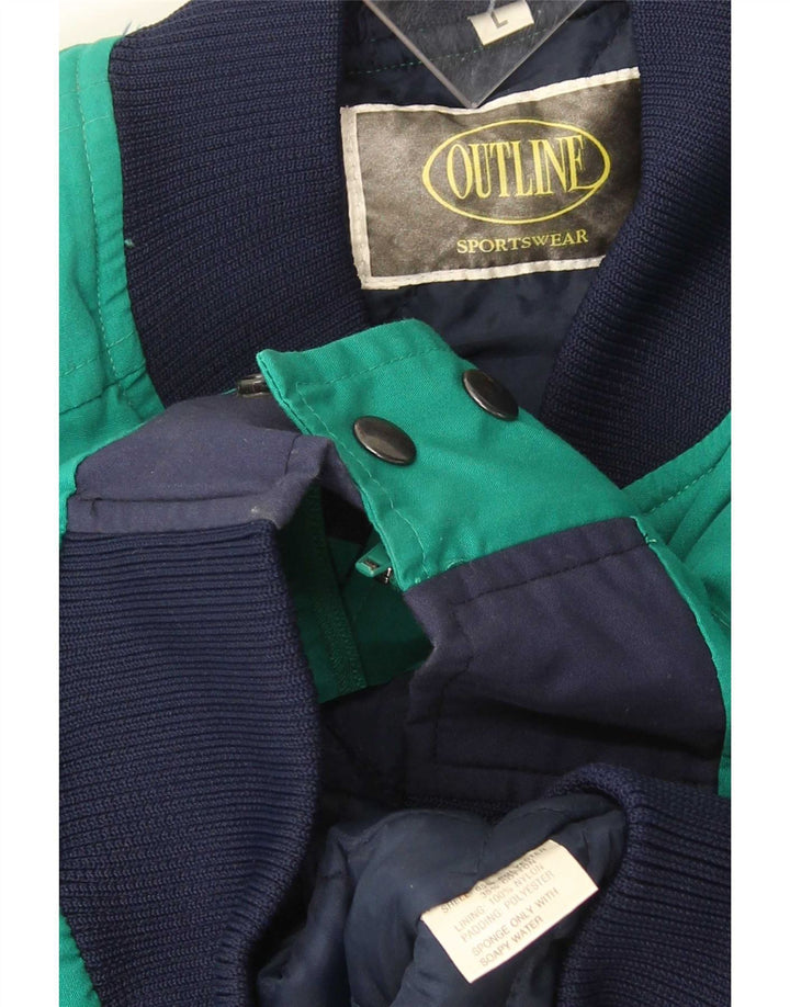 Vintage hombres chaqueta acolchada Reino Unido 40 poliéster colorblock verde grande
