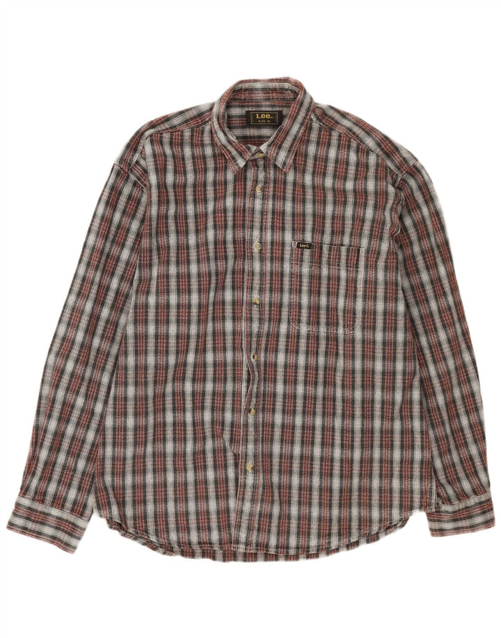 LEE Camisa de franela para hombre XL Algodón a cuadros burdeos