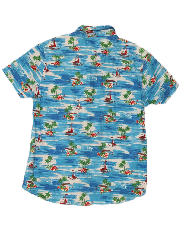 Cedarwood State Camisa de manga corta para hombre azul medio algodón hawaiano