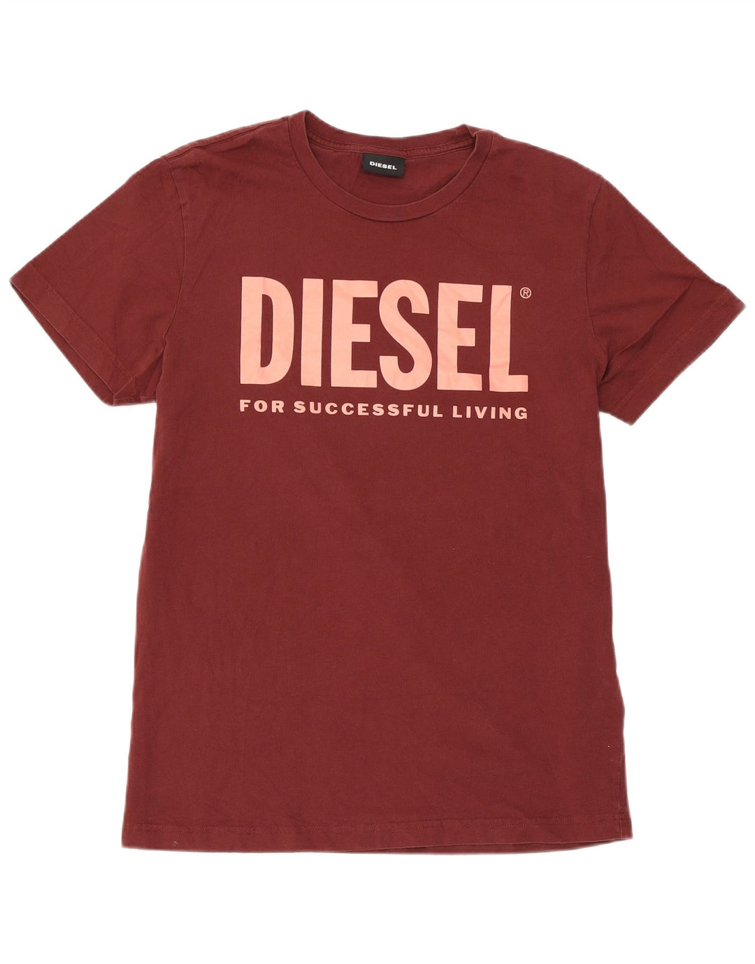 Diesel Hombre Camiseta Gráfica Top Medium Borgoña Algodón
