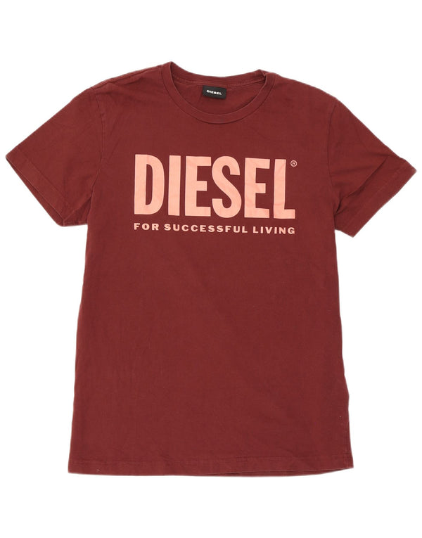 Diesel Hombre Camiseta Gráfica Top Medium Borgoña Algodón