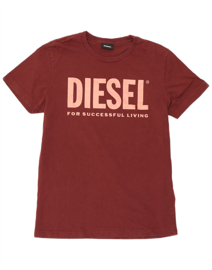 Diesel Hombre Camiseta Gráfica Top Medium Borgoña Algodón