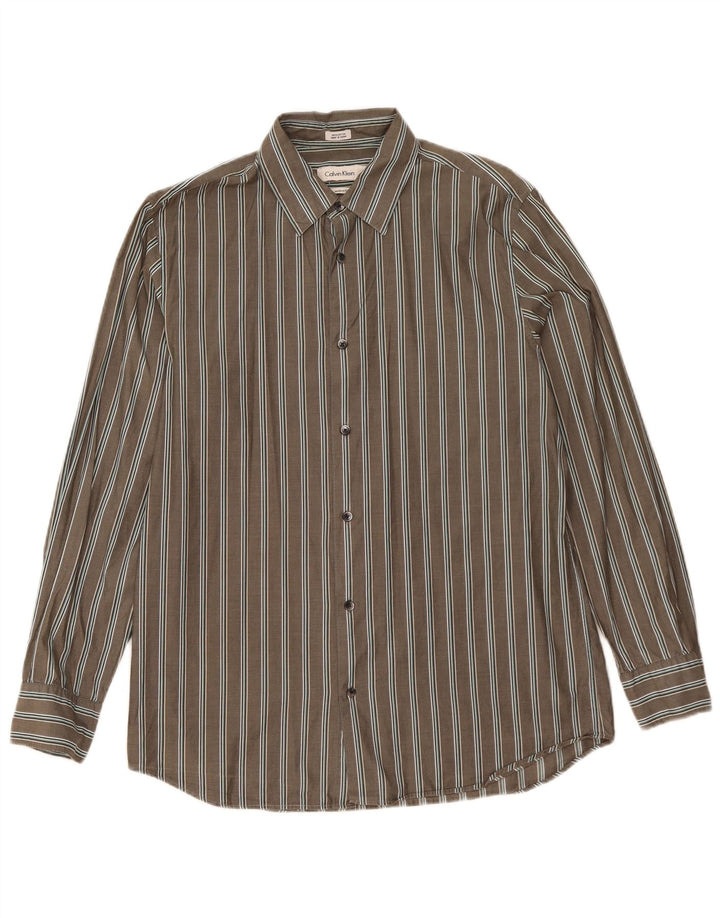 Camisa Calvin Klein de corte moderno para hombre de algodón a rayas gris medio