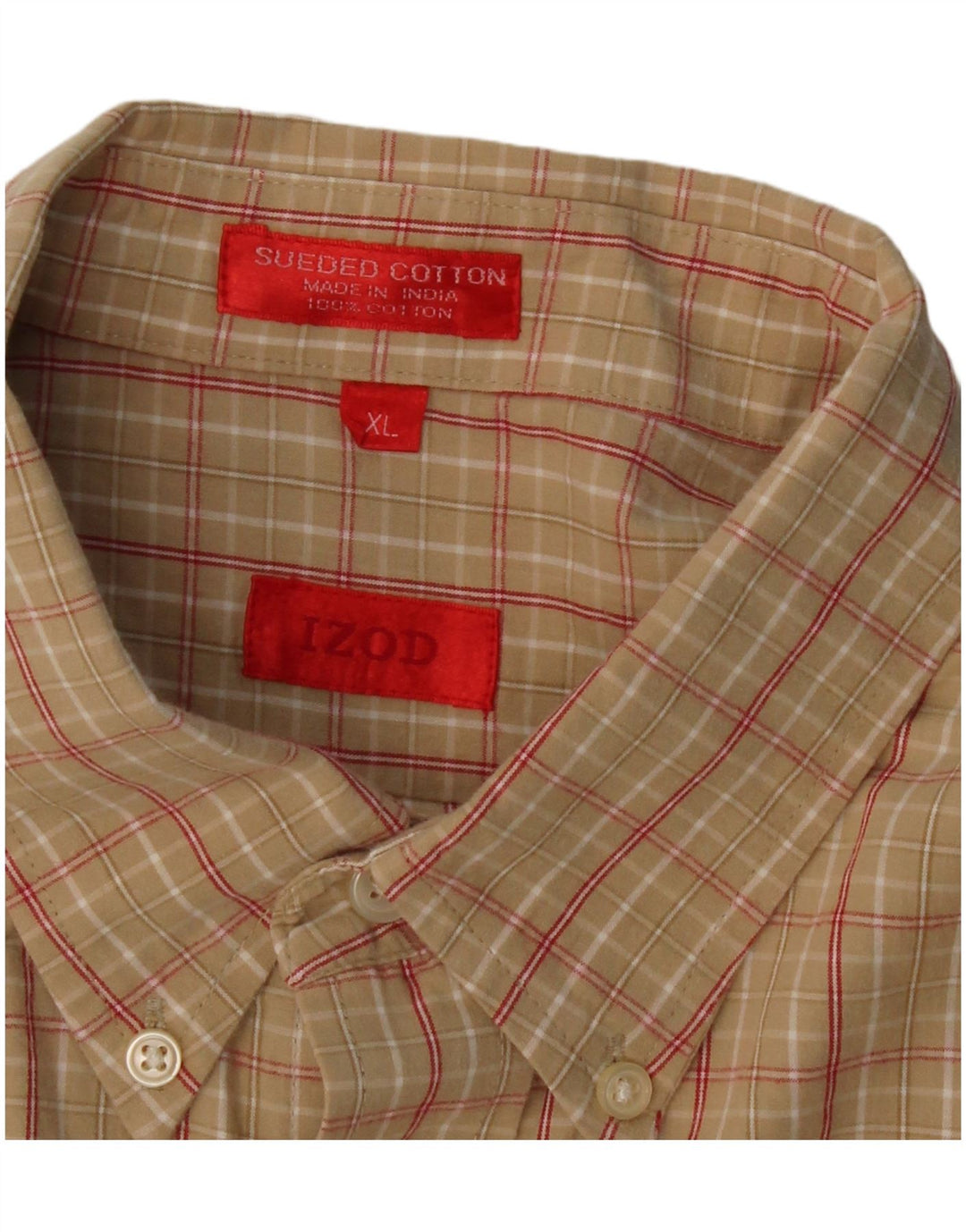 Camisa Hombre Izod XL Algodón Cuadros Beige