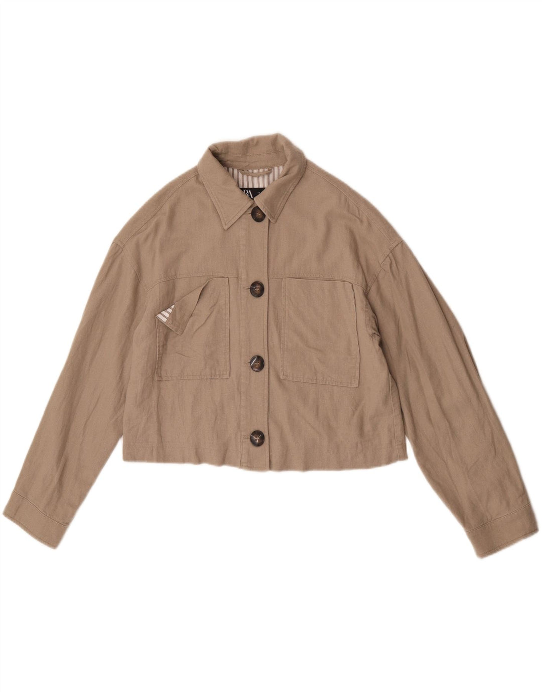 Zara Mujer Crop Chaqueta Bomber Extragrande UK 10 Small Beige Linen