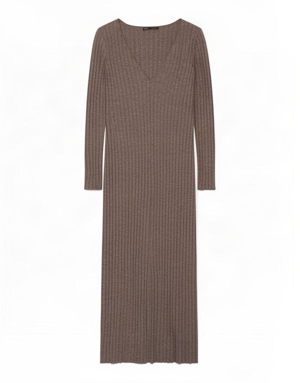 Zara Vestido largo de manga larga para mujer UK 42 Viscosa gris medio