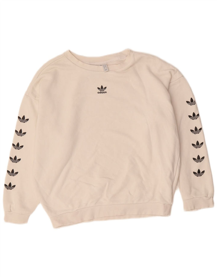 Adidas Mujer Oversize Crop Graphic Sudadera Jumper UK 8 Small Blanco