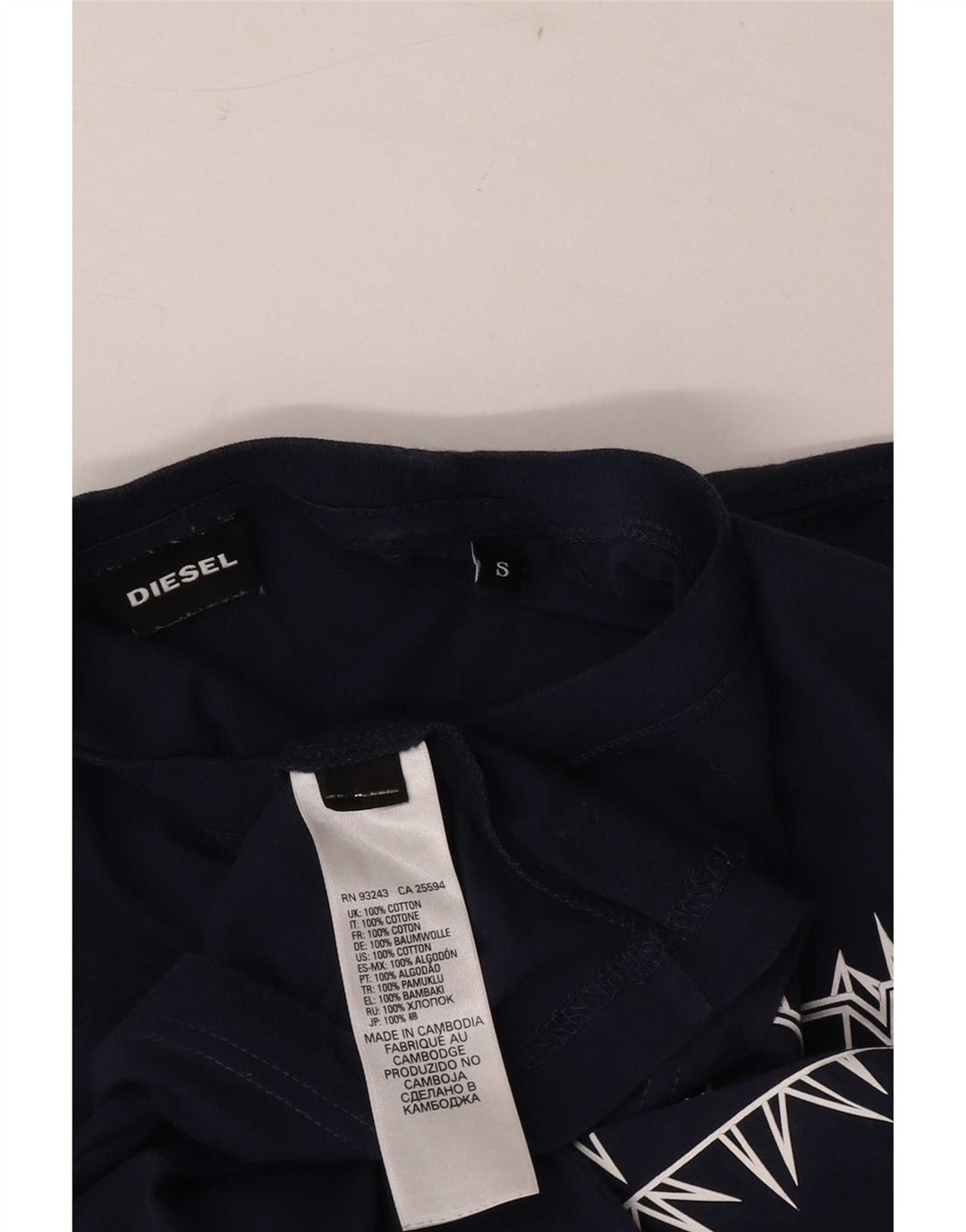 Diesel Hombre Camiseta Gráfica Top Small Azul Marino Algodón